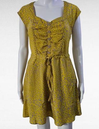 Jessica Simpson  Yellow & Beige Leopard Print Sweetheart Mini Dress Size Small