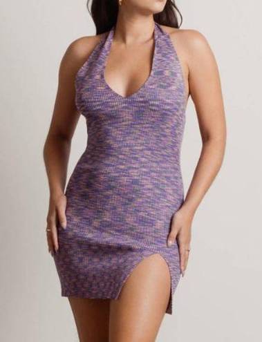 l*space NWT  BABE PURPLE HALTER SWEATER KNIT BODYCON DRESS