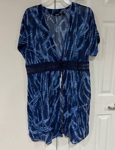 Dennis Basso Women’s Size XL  Blue Chiffon Duster W/ Lace Detail