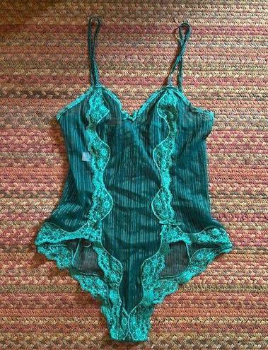 American Vintage VTG TEAL SHEER LACE SEXY BODYSUIT