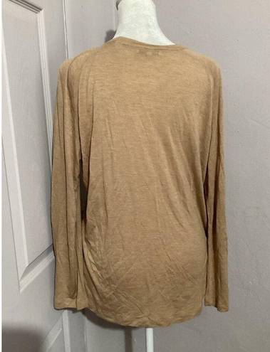 Vince  Tan Viscose Long Sleeve Pullover Crewneck Blouse M