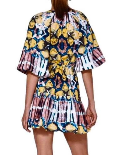 Alexis  Kasi Puff Sleeve Multi Color Mini Dress with Ruffles Tassel Ties Size XS