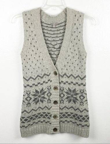 J.Jill  Gray Fair Isle Pattern Button V-Neck Sweater Vest, Size XS