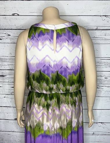 Dress Barn  Woman Size 16 Purple & Green Chevron Stripe High-Neckline Maxi Dress