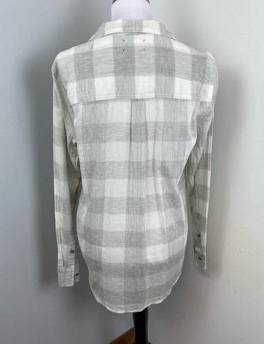 Lou & grey  Dove Gray Buffalo Check Button Down Boyfriend Shirt Medium