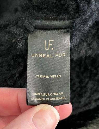 Unreal Fur Wet Look Aviator Biker Jacket Faux Leather & Fur Black Size Large NWT