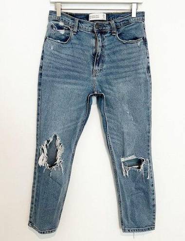 Abercrombie & Fitch Abercrombie Denim High Rise Distressed Frayed Shredded Mom Jeans Blue Size 6/28