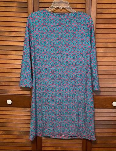 Aryeh Boutique  Turquoise and Hot Pink Patterned 3/4 Length Sleeve Dress Medium