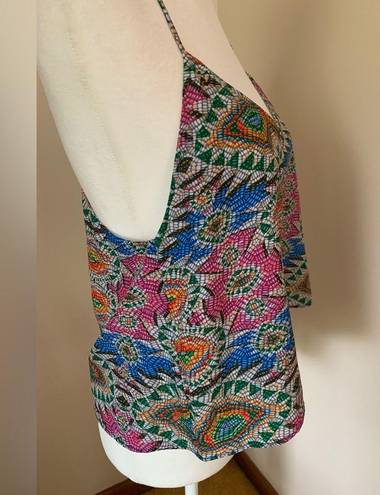 Lovers + Friends  Revolve Poppy Geometric Mosaic Layered Flowy Cami Tank Small