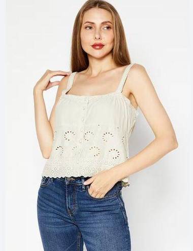 Guess  Women's 100% Cotton Green Button Front Eyelet Lace Crop Tank S NWT