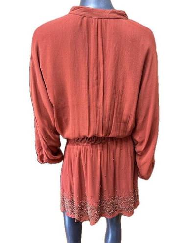 Chloe Oliver  Beaded Rust Dress XS Oversized Dolman Sleeve