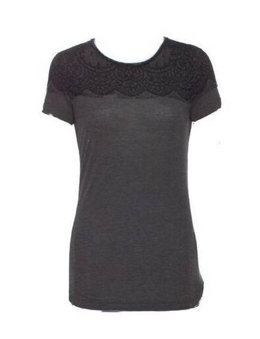 Jason Wu  gray Crew neck tshirt with lace trim embellishment size Small