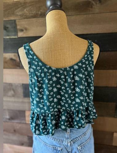 LA Hearts PacSun  Green & White Floral Cropped Tank Top