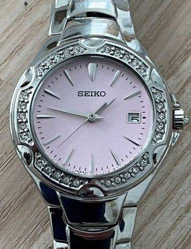 Seiko  Ladies Watch Crystal Embellishments Pink Dial Stainless Bracelet Date