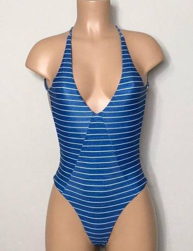 Rip Curl  blue stripe plunge neck cheeky swimsuit. New