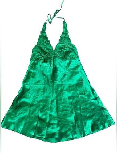 Frederick's of Hollywood Frederick’s of Hollywood Y2K Green Silky Satin Lace Coquette Halter Slip Dress