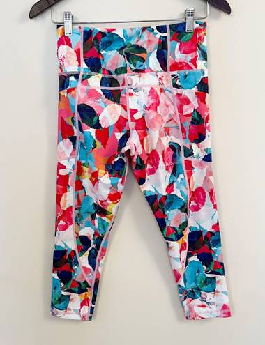 Zyia Multicolor Floral Print Cropped High Rise Leggings Size 6-8 Athletic