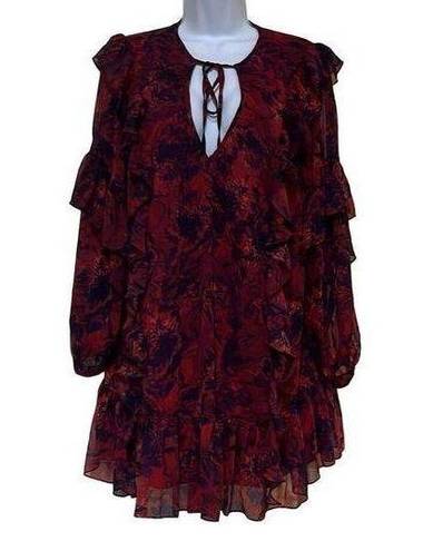 Cinq à Sept 5a7 Cinq A Sept Womens 6 Mini Tent Dress Black Red Floral Ruffles Keyhole NWT