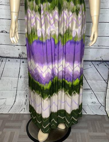 Dress Barn  Woman Size 16 Purple & Green Chevron Stripe High-Neckline Maxi Dress