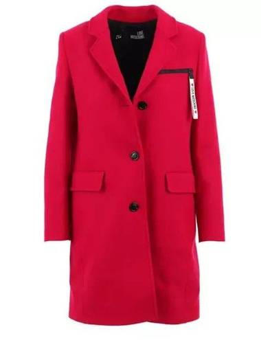 Love moschino  Elegant Red Wool Blend Coat with Logo Detail