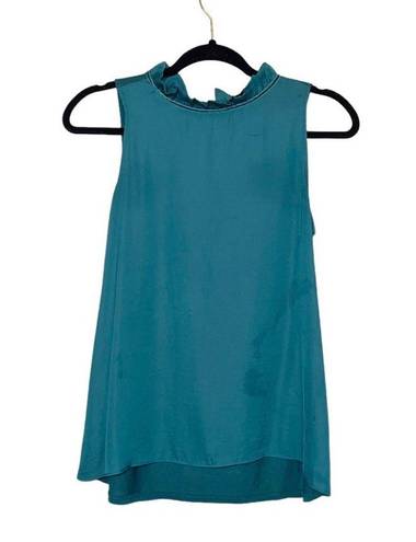 The Loft  Teal Ruffle High Neck Tie Back Tank Top