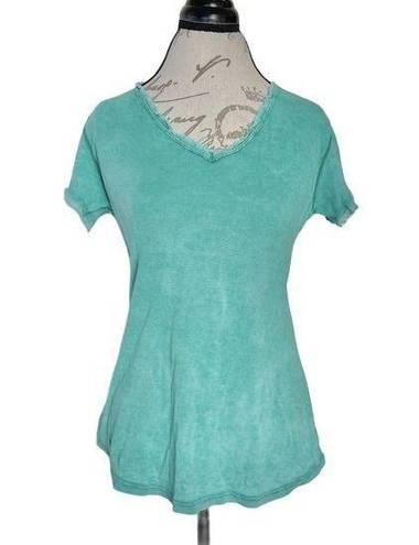 Edge Womens Blouse Sz 4 Green Frayed  V Neckline Sleeve Made in Italy  Bohemian