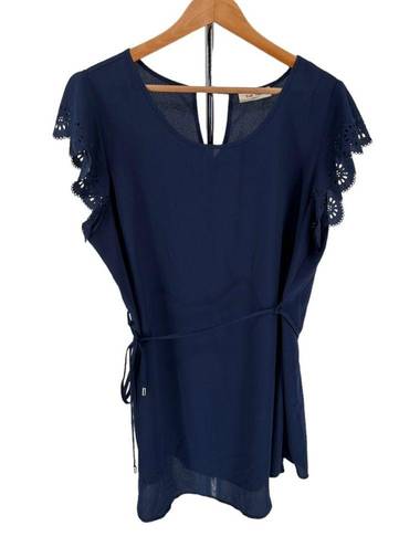 The Moon Full Cheryl Maternity Tie Front Blouse in Navy size 2X Laser Cut Out Floral