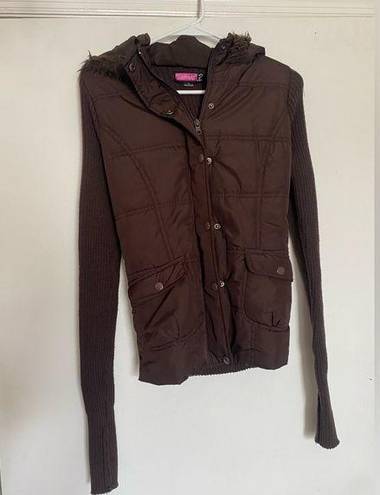 Say What? SAY WHAT ? BROWN JACKET WITH HODDIE EARLY 2000s 90S STYLE JACKET