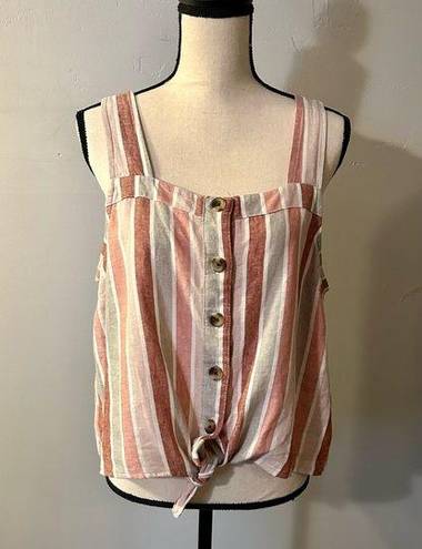 Sonoma  Linen Blend Striped Square Neck Tie Tank Size Large Stripes Striped Pink