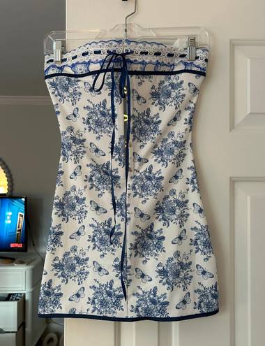 Preppy Strapless Dress Blue Size XS