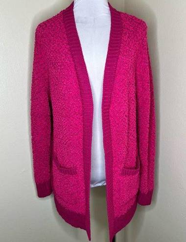 Zenana Outfitters Cardigan LARGE Pink Popcorn Knit Open Front Barbiecore Winter Minimalist