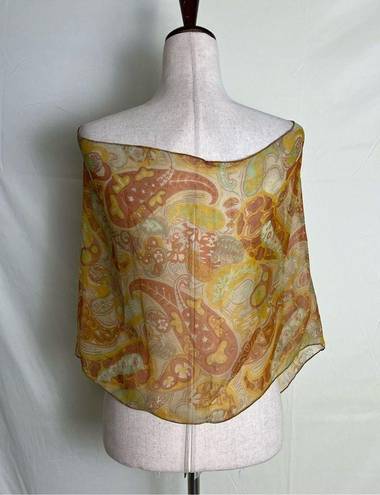 Vintage 60s 70s Hand Rolled Long Silk Scarf Sheer Retro Floral Paisley 41x16