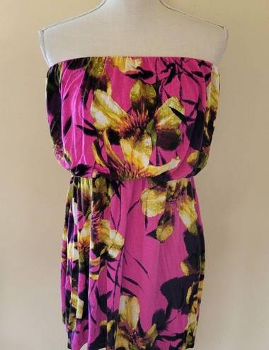 a.n.a  tropical strapless blouson dress size large