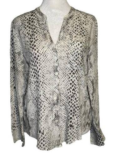 Joie Soft  white & gray animal print long sleeve button down top size XS