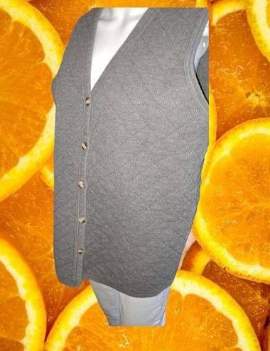 L.L.Bean  Quilted Gray Button Up Vest Cardigan Size Small