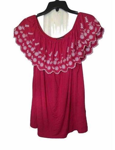 Adrianna Papell  Women Embroided Off Shoulder Top Large Fuchsia Pink Blouse