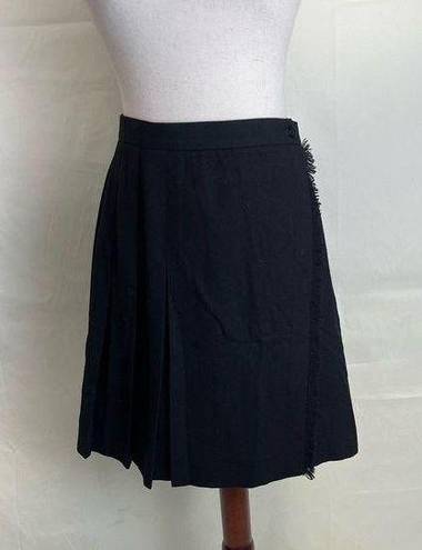 Talbots Vintage  Pleated Wool Tennis Skirt High Waisted Wrap Frayed Edge Black 6