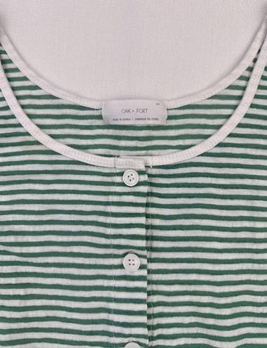Oak + Fort  - Stripped Button Up Cropped Long Sleeve Tee in Green and White