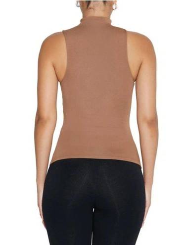 Naked Wardrobe  Turtleneck Lightweight Knit Top in Light Brown Women's XS