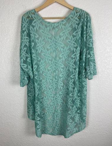 LuLaRoe  Womens Boho Kimono Size Medium Green Floral Lace Sheer Western Frilly