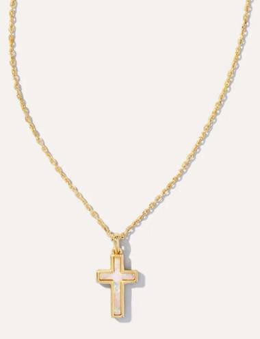 Kendra Scott Cross Gold Pendant Necklace White Kyocera Opal