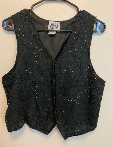 American Vintage Sweet Sue Vintage Sleeveless Rhinestone Embellished Silk Vest Size Large