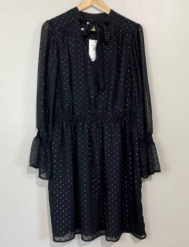 Fourteenth Place Women’s V-Neck Tie Midi Long Sleeve Dress Black Size Large NWT