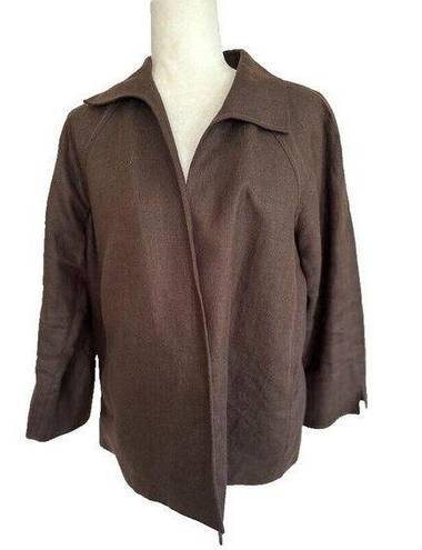 Talbots  Pure Irish Linen Open Front Boxy Blazer Jacket Woman Brown Plus Size X