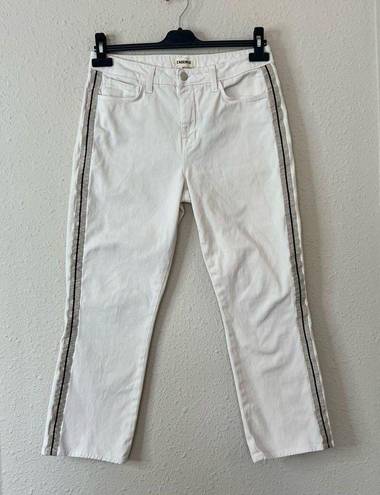 L'Agence  Nadia Cropped Straight Jean in Vintage White Stripe Size 29