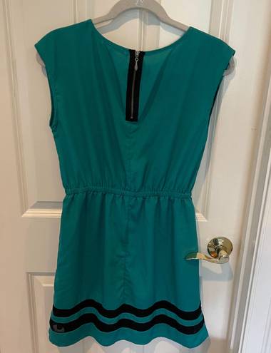 Bebop Teal Black Sheer Striped Dress