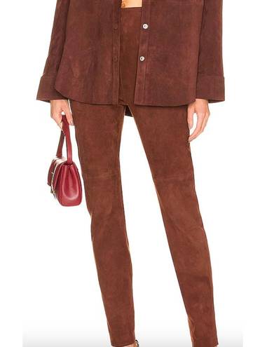 L'Academie  Brown Suede Leather Pants Size SMALL Tapered Designer Revolve NEW