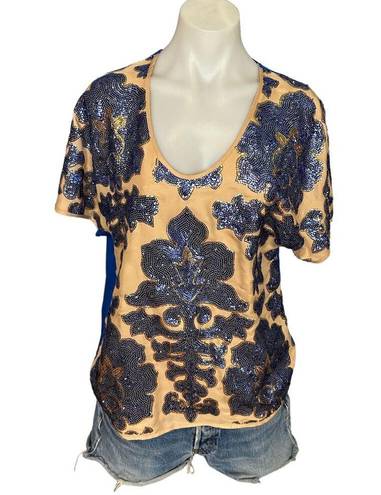 Tracy Reese  Sequin Top SIZE MEDIUM Blue Nude Target Colab Glam Maximalist NEW