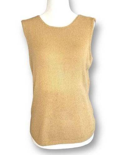 Josephine Chaus Vintage  Sweater Neutral Pullover Knit Sleeveless Tan Scoop Neck