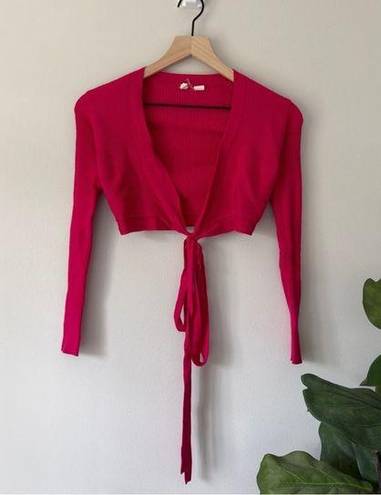 Anthropologie  Moth Magenta Shrug Ribbed Tie Bow Front Long Sleeve Solid Cropped